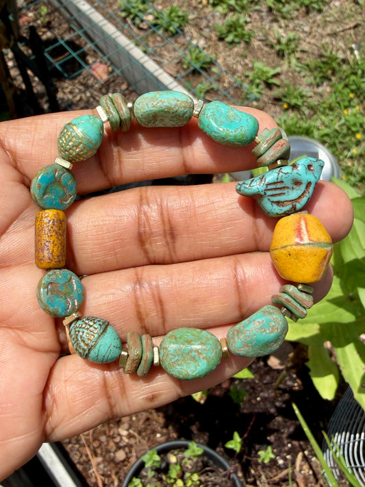 Turquoise Ancient Stone Bracelet • Mystic Chirp Focal • Nature Inspired Artisan Bracelet