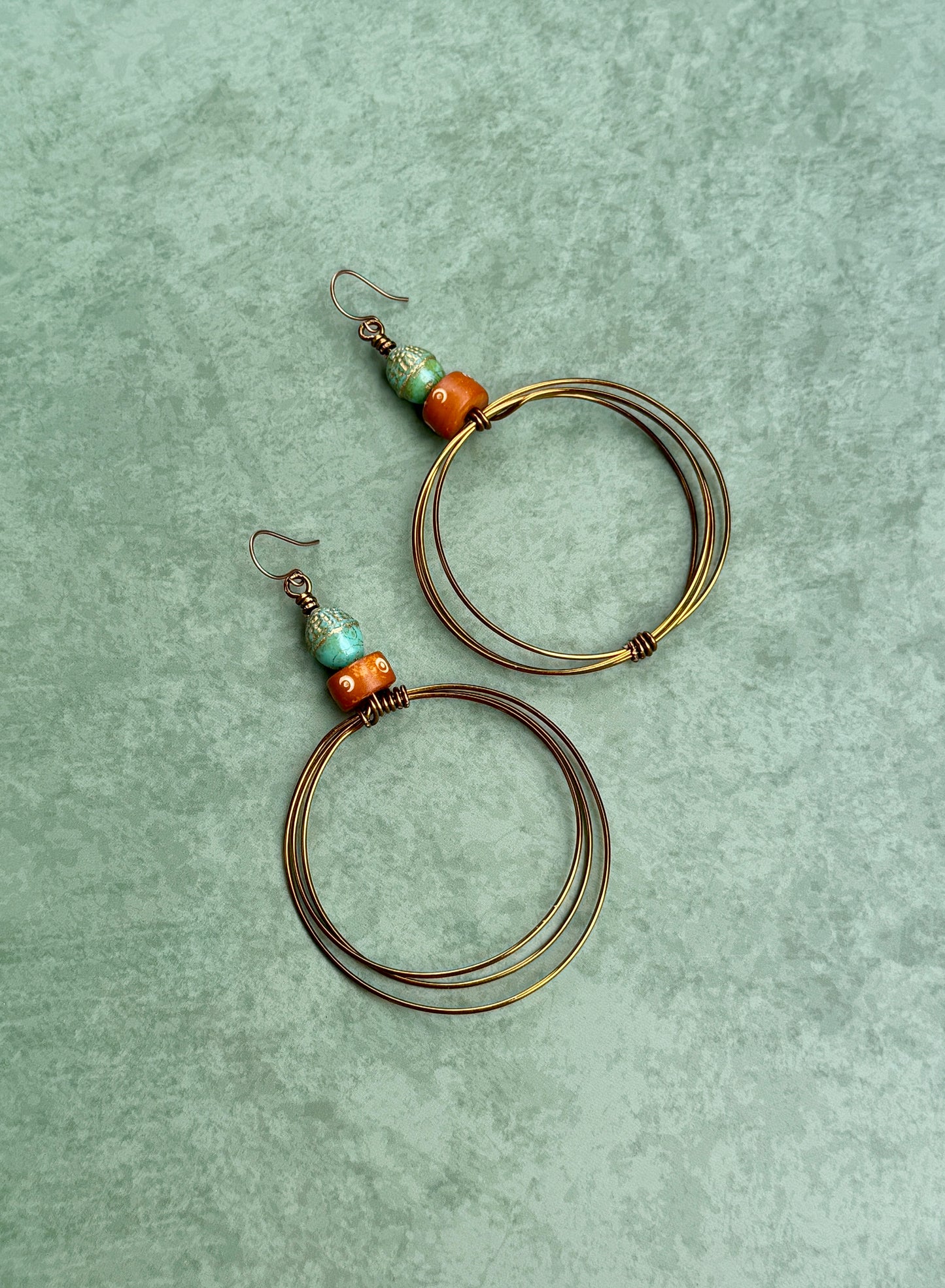 Czech Matte Acorn & Honey Brown Carved Bone Earrings • Coastal Fall Vibes