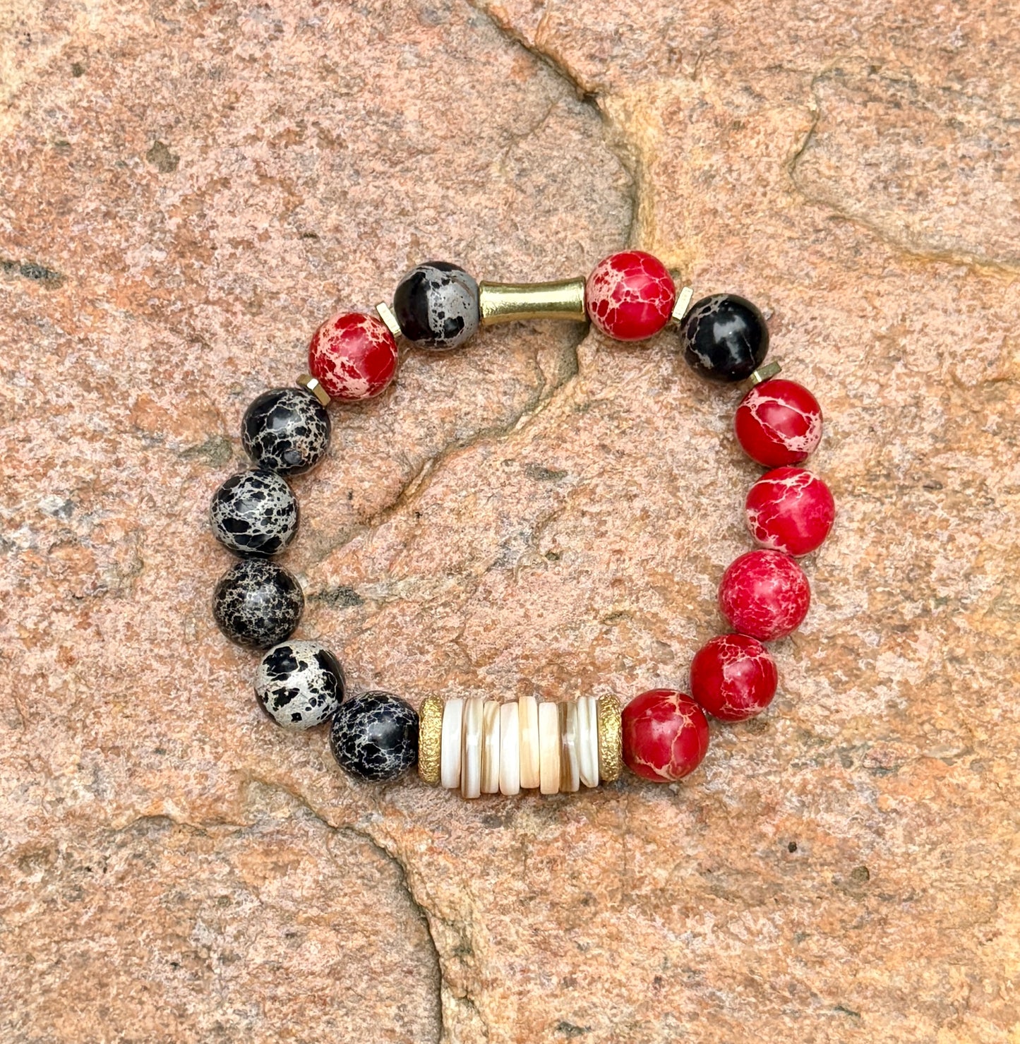 Red Sea and Black Sediment Jasper & Natural Shell Bracelet