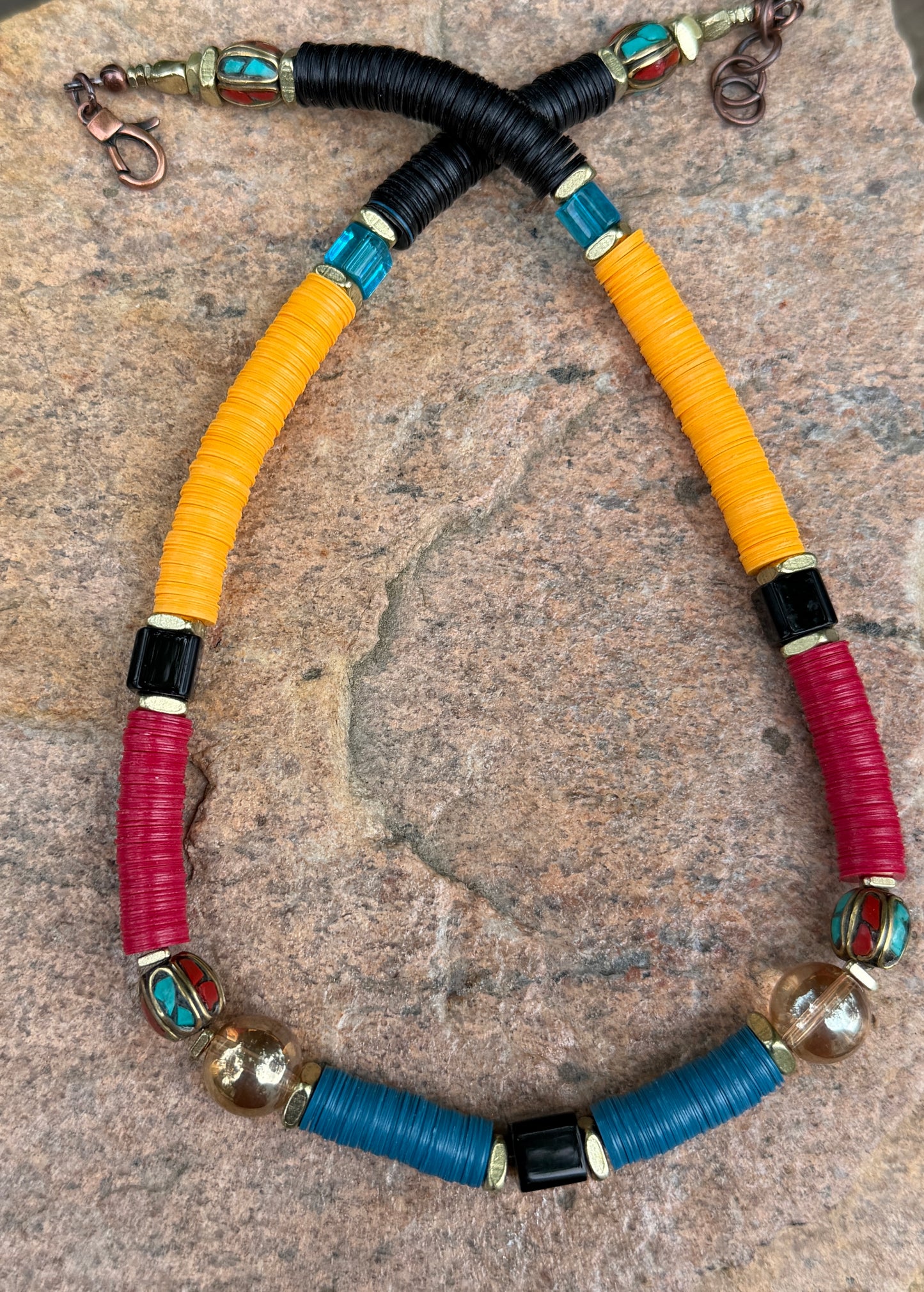 Czech Bead Medley and Autumn Mix Vinyl Bead Necklace