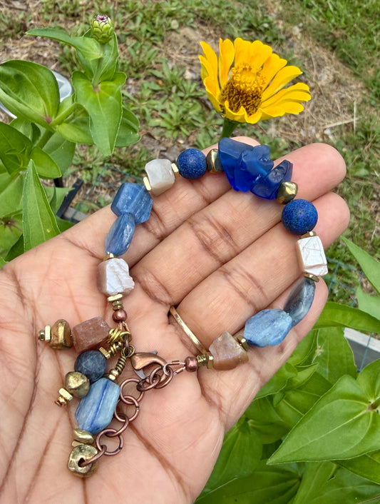 Kyanite, Lapis and Peach Moonstone Gemstone Bracelet