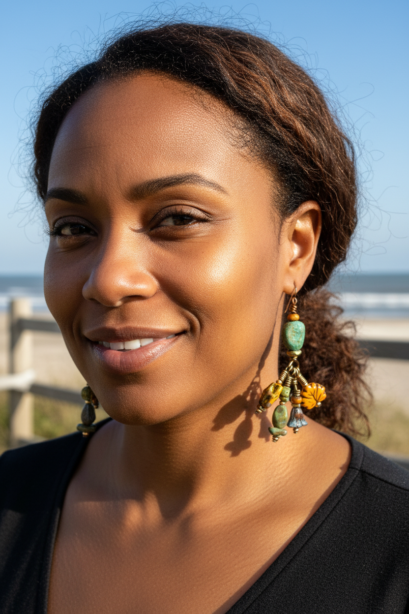 Golden Maple Leaf Earrings • Turquoise Autumn Dangles