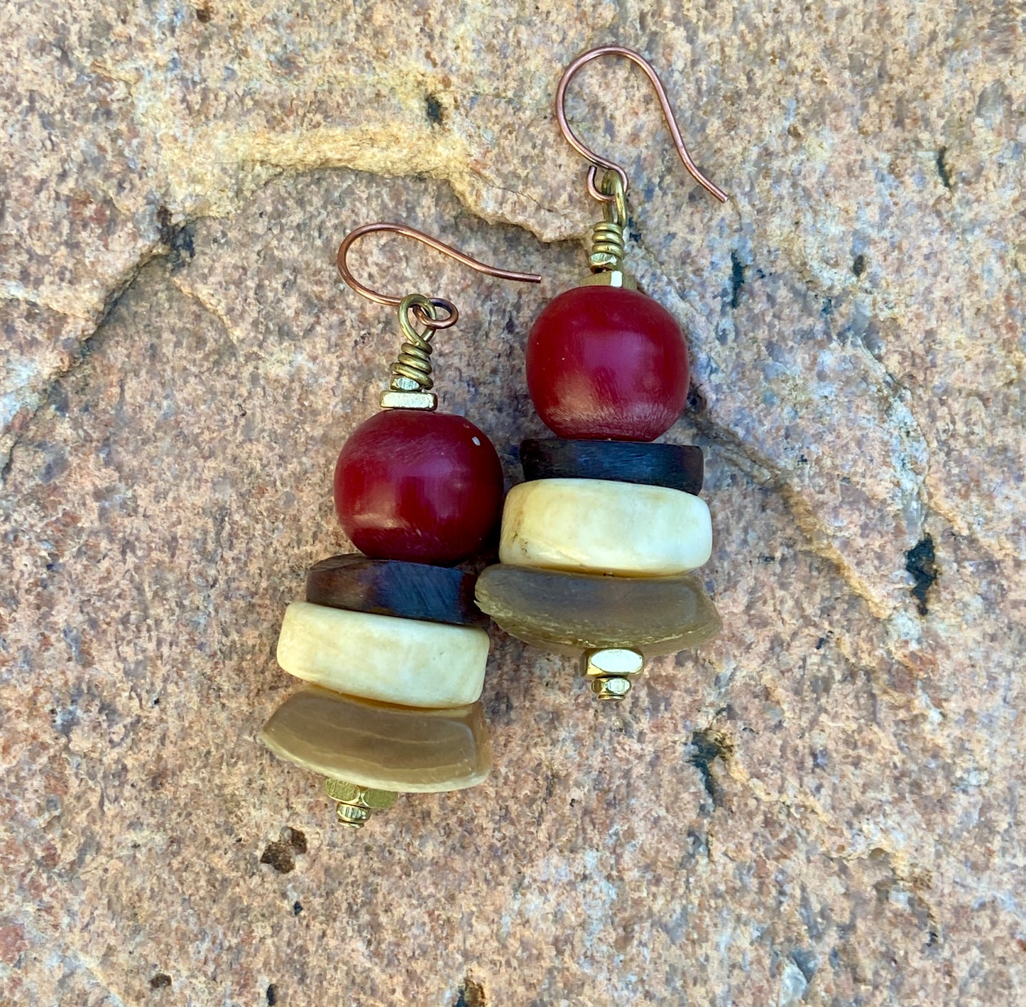 Bohemian Roman Glass and Kenya Resin Earrings