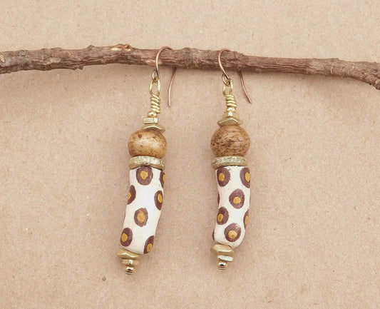 Painted Brown and Yellow Krobo Earrings