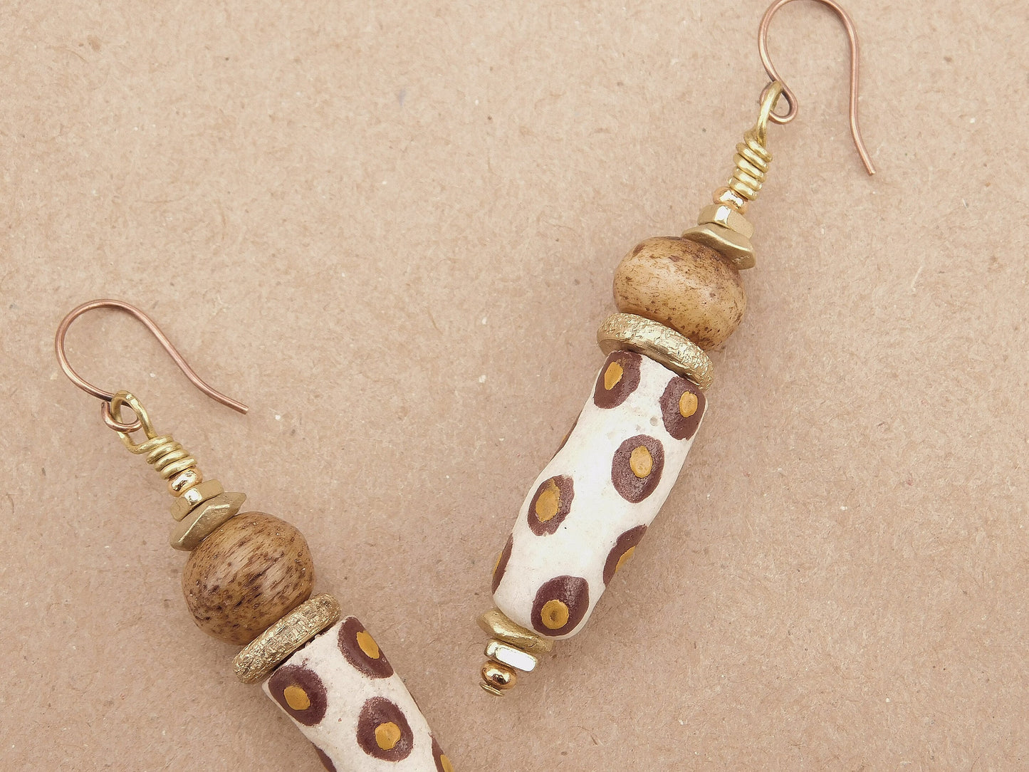 Painted Brown and Yellow Krobo Earrings