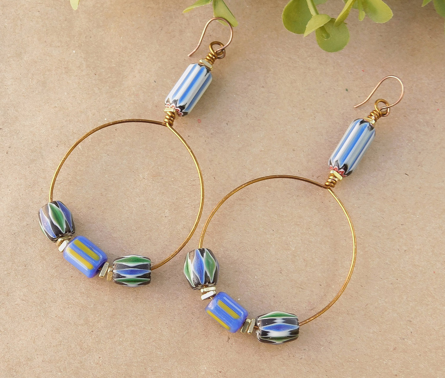Blue Chevron Hoop Earrings
