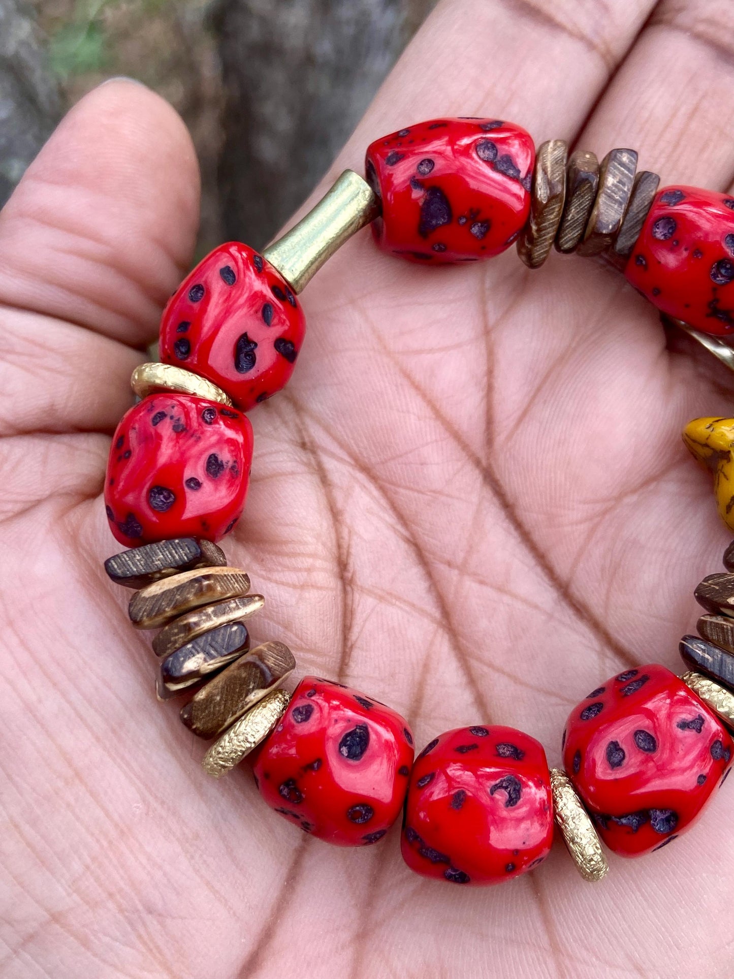 Cherry Red Speckled Resin Nugget Bracelet