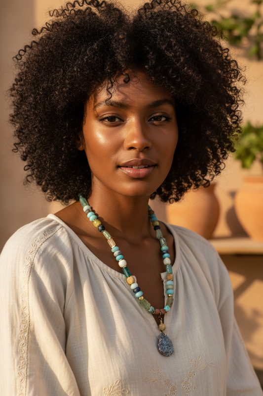Matte Amazonite and Roman Glass Necklace