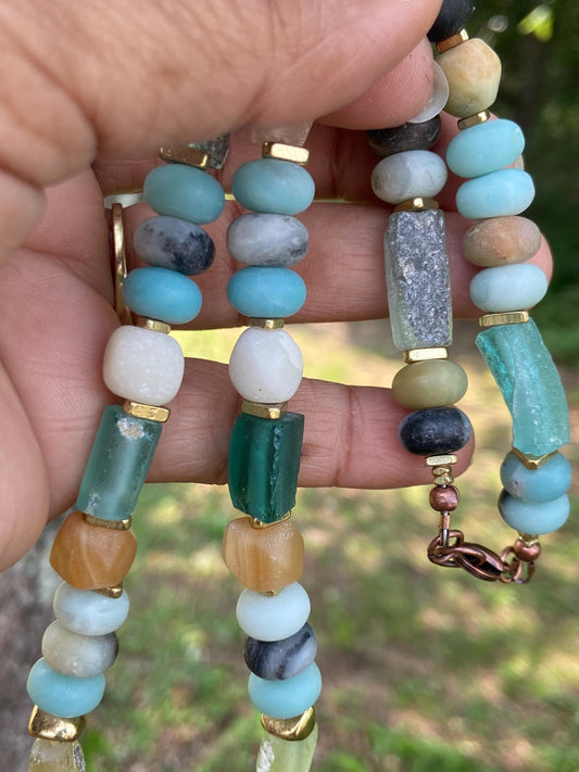 Matte Amazonite and Roman Glass Necklace