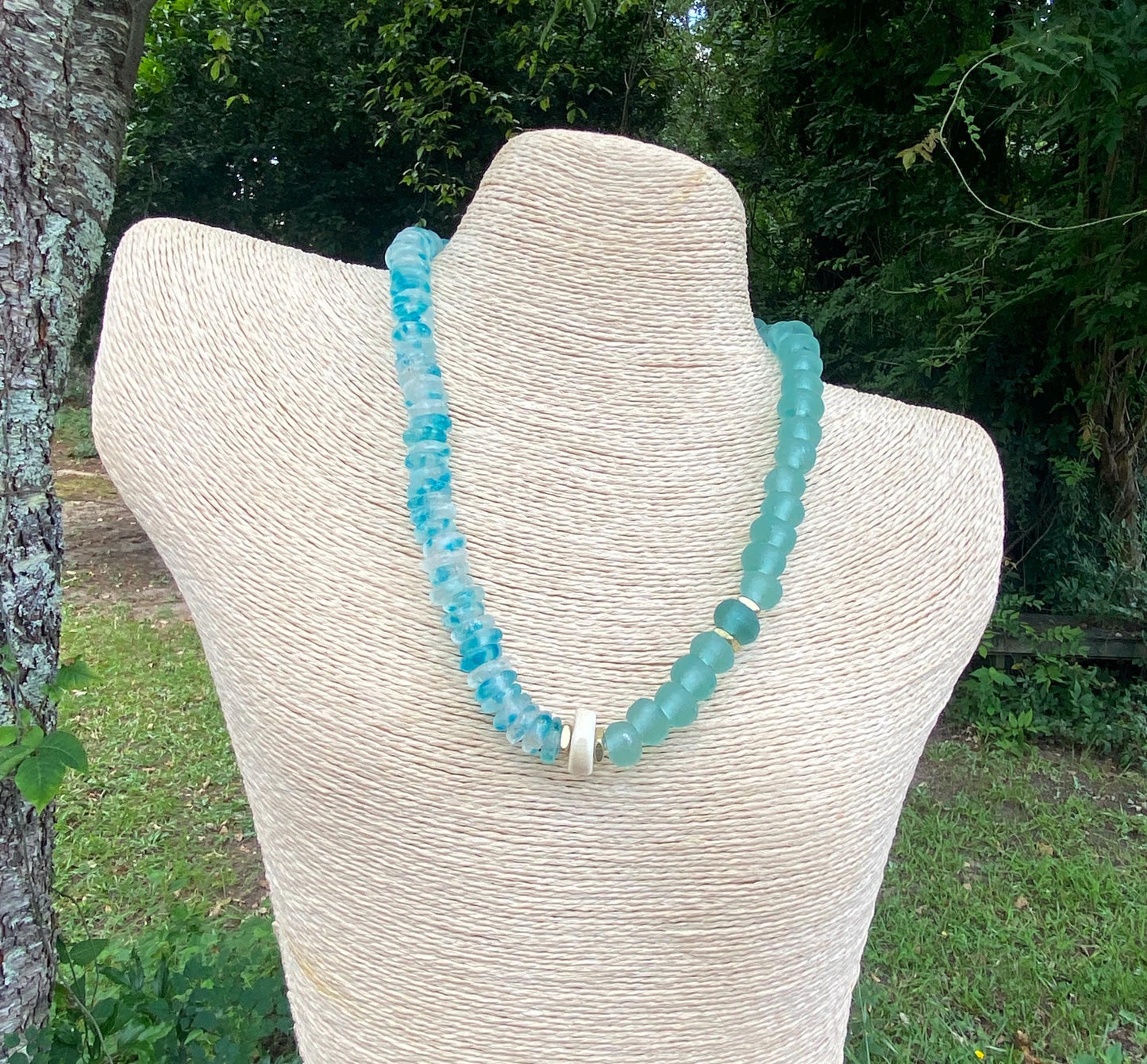 Clear and Blue Wave Marine Java Bead Necklace
