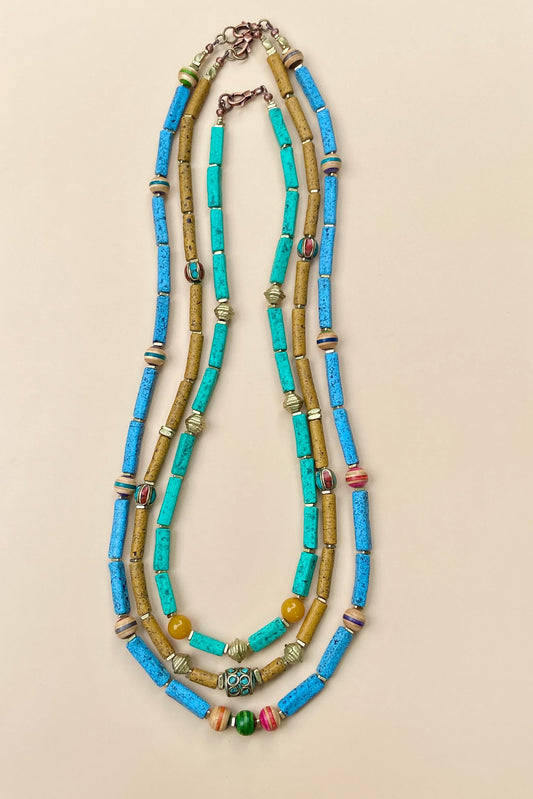 Handmade Turquoise Pottery Bead Necklaces