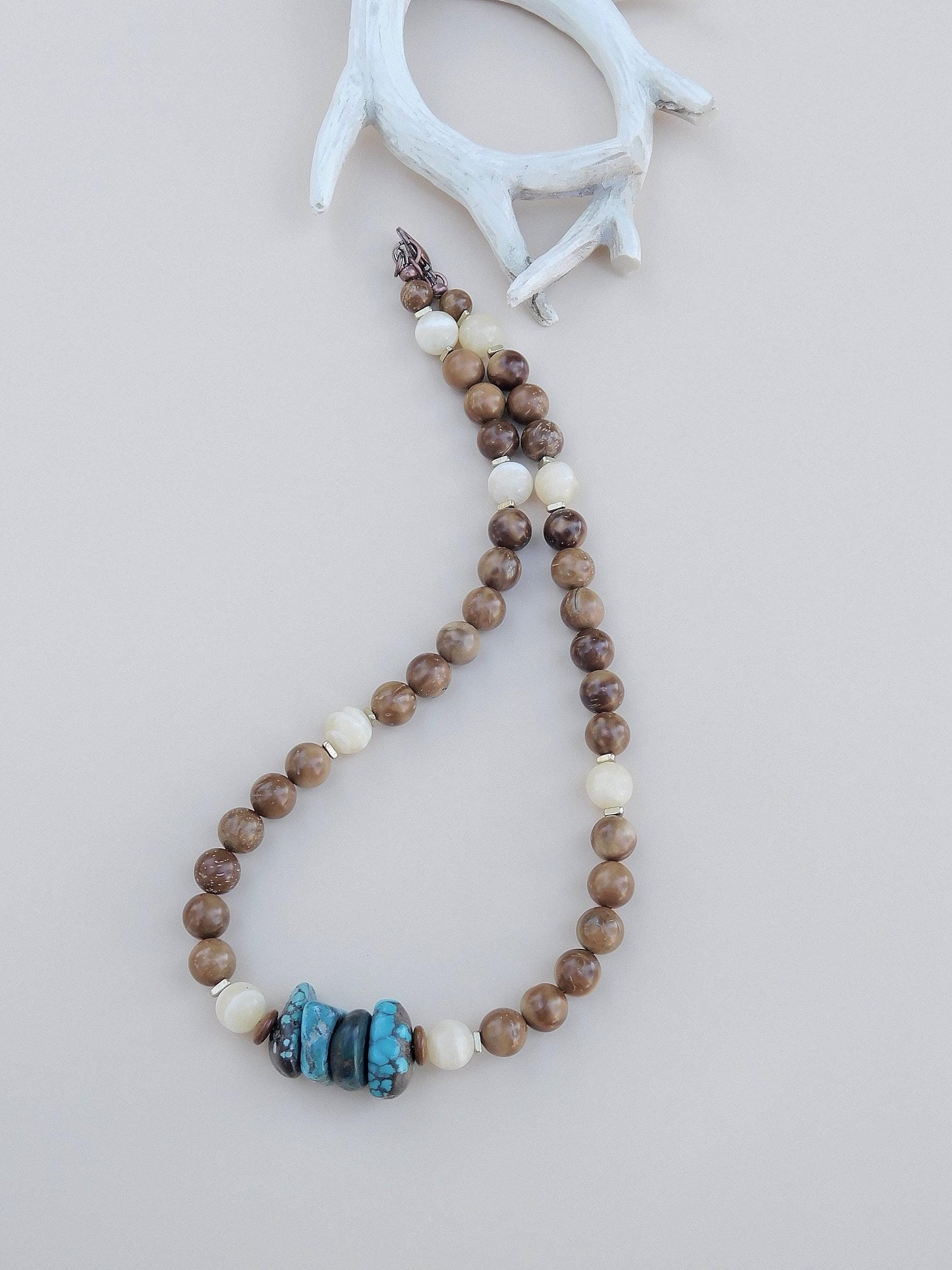 Artisan Necklace Autumn Vibes Necklace – Chunky Turquoise, Yellow Calcite, Brown Wooden Prayer Beads
