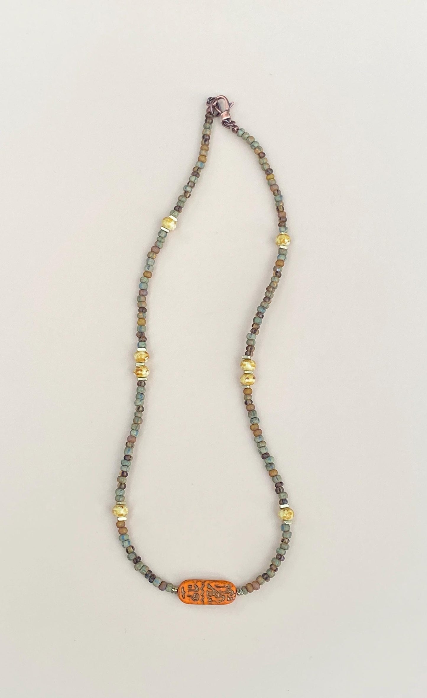 Matte and Picasso Czech with Gold Accent Boho Necklace