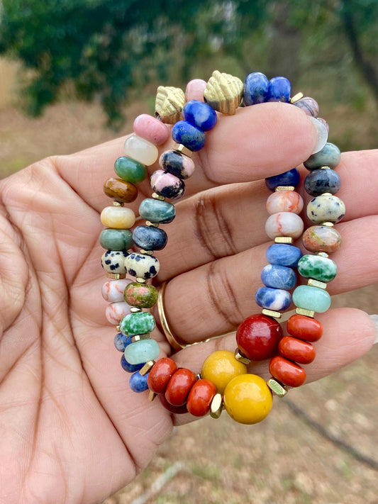 Mixed Gemstone Rondelle Bracelet | Boho Stacking Jewelry