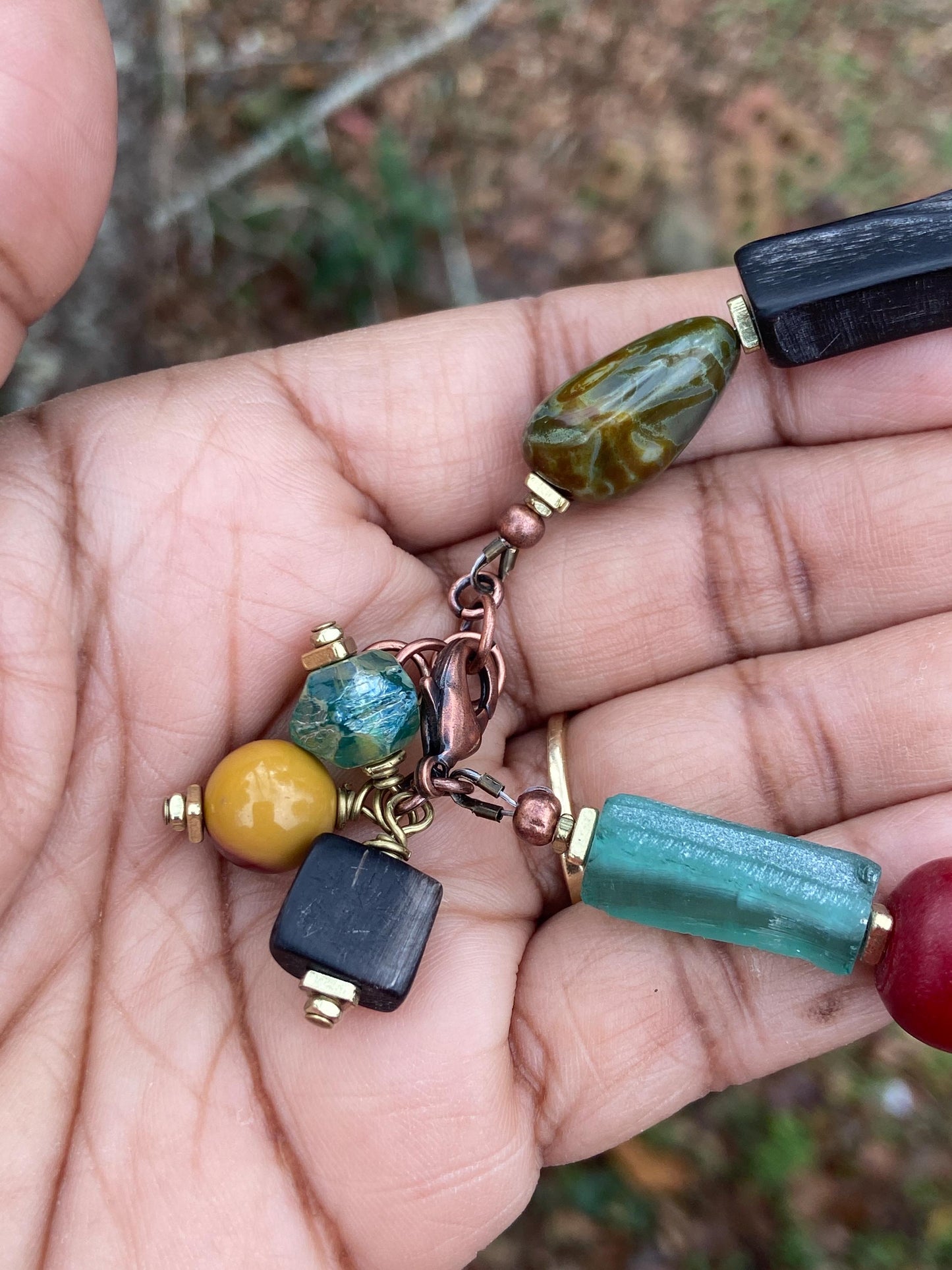 AfroBoho Mixed Media Roman Glass, Amazonite, Czech and Horn Beads