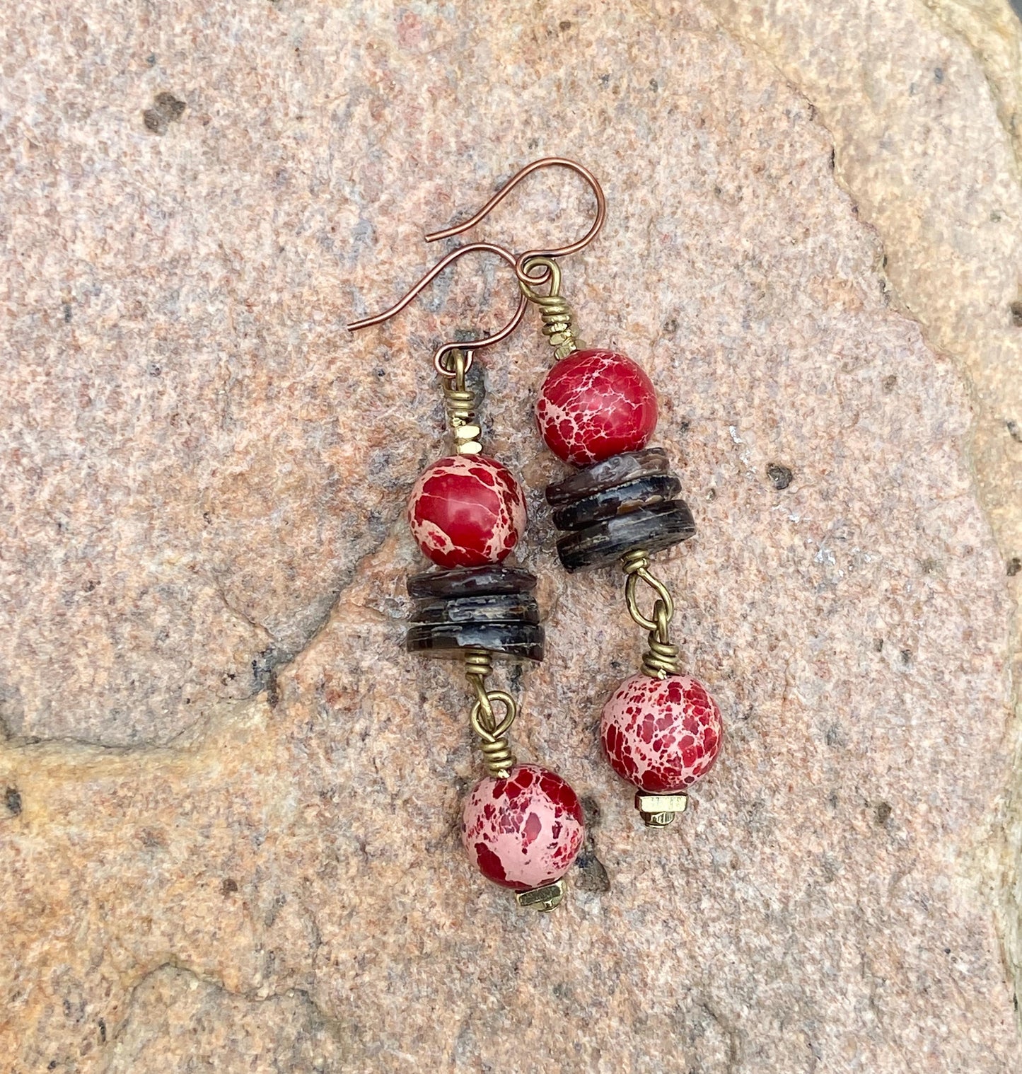 Red Sea Sediment Jasper & Naga Conch Shell Bracelet with Pumket Bone Beads