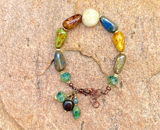 Boho Picasso Czech Nugget and Naga Shell Bracelet
