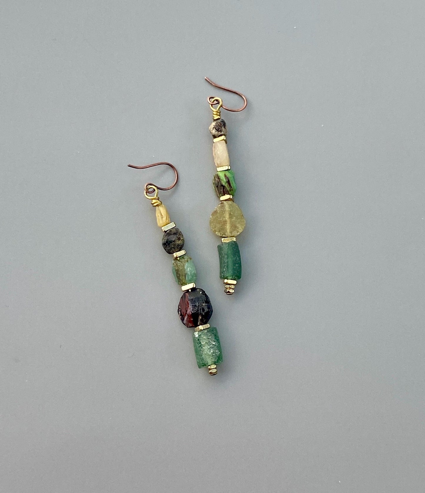 Handmade Multicolor Glass Gebre Earrings • Boho Dangle Jewelry, Artisan Statement Accessory