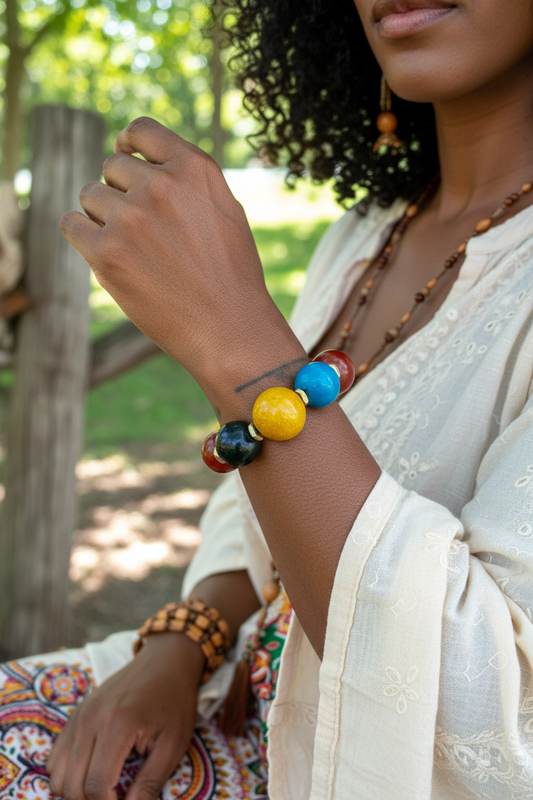 Moroccan Recycled Cassette Bead Bracelet - African American Model