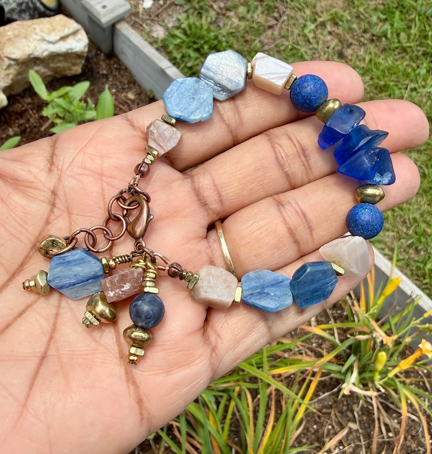 Kyanite, Lapis and Peach Moonstone Gemstone Bracelet