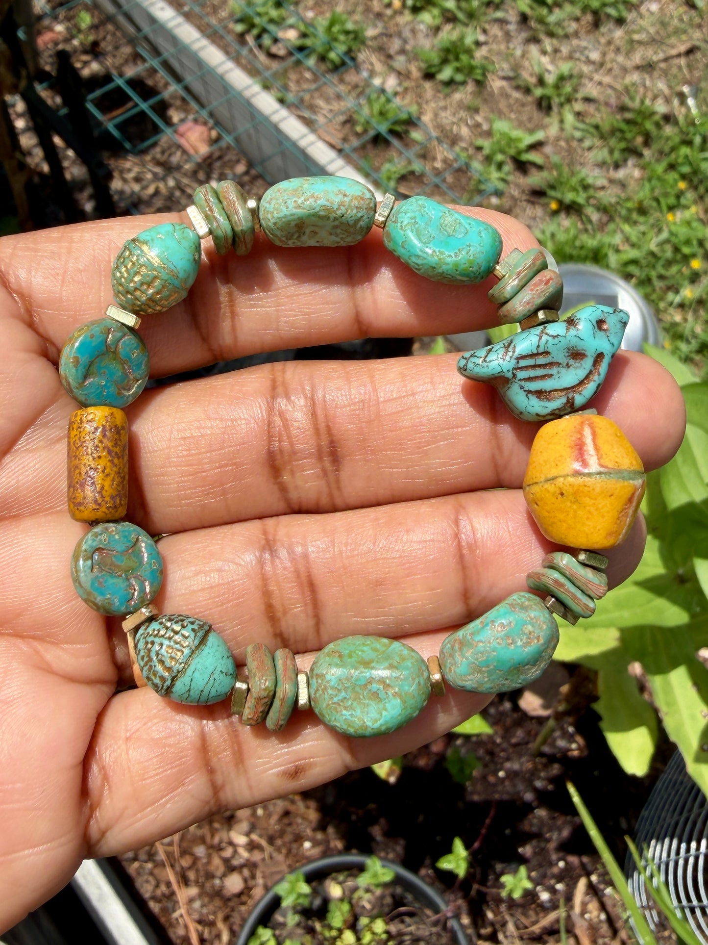 Turquoise Ancient Stone Bracelet • Mystic Chirp Focal • Nature Inspired Artisan Bracelet