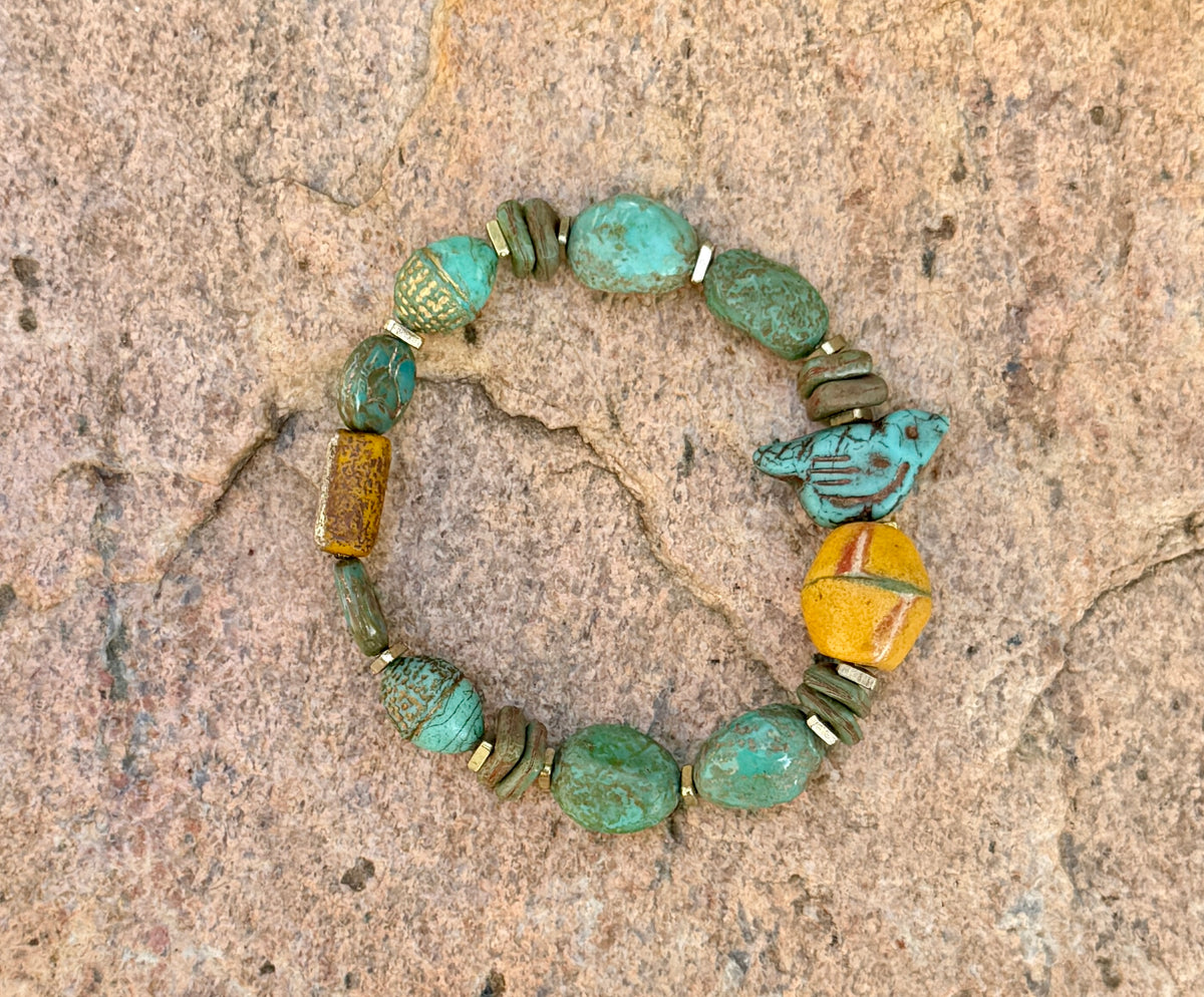 Turquoise Ancient Stone Bracelet • Mystic Chirp Focal • Nature Inspired Artisan Bracelet