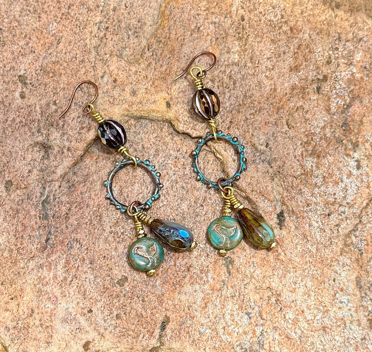 Picasso Czech Glass Faceted Melon Drop Earrings