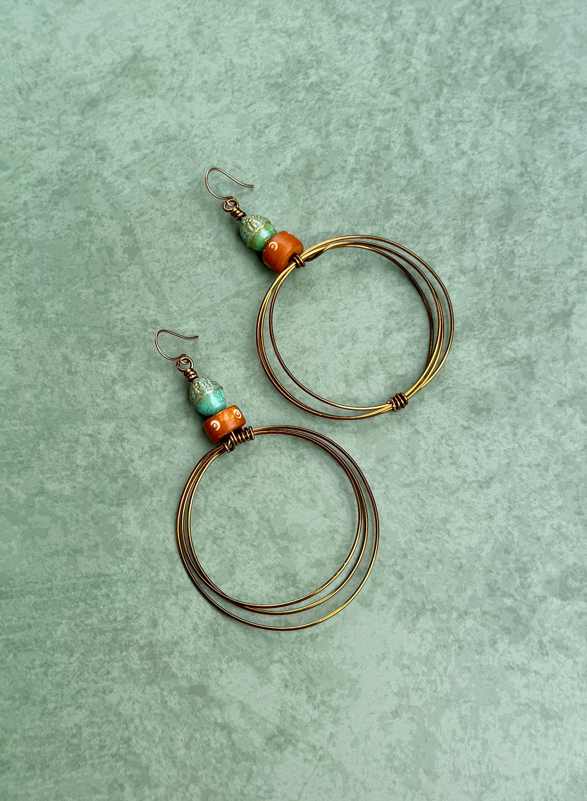 Czech Matte Acorn & Honey Brown Carved Bone Earrings • Coastal Fall Vibes