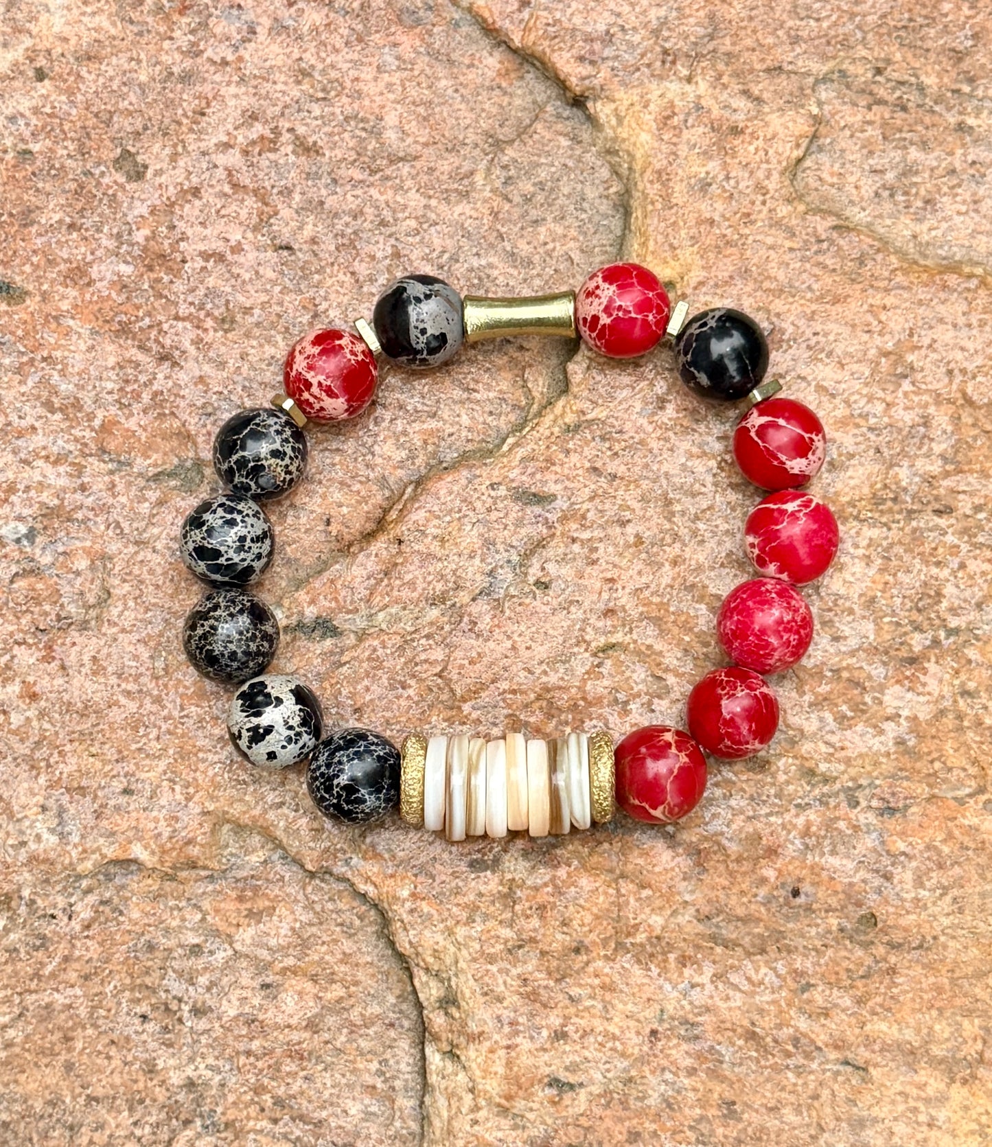 Red Sea and Black Sediment Jasper & Natural Shell Bracelet