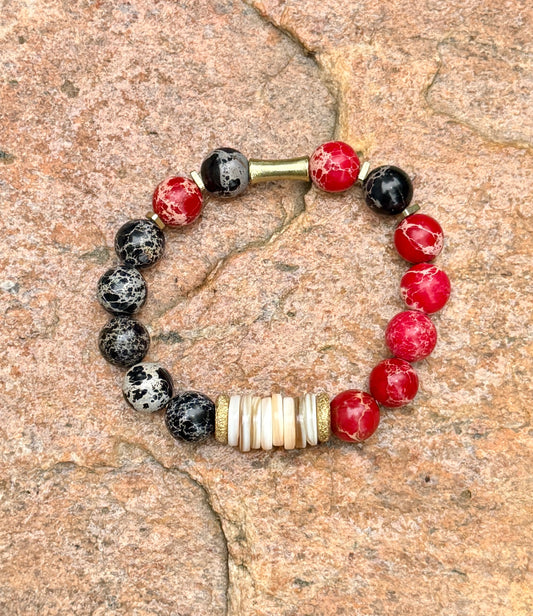Red Sea and Black Sediment Jasper & Natural Shell Bracelet