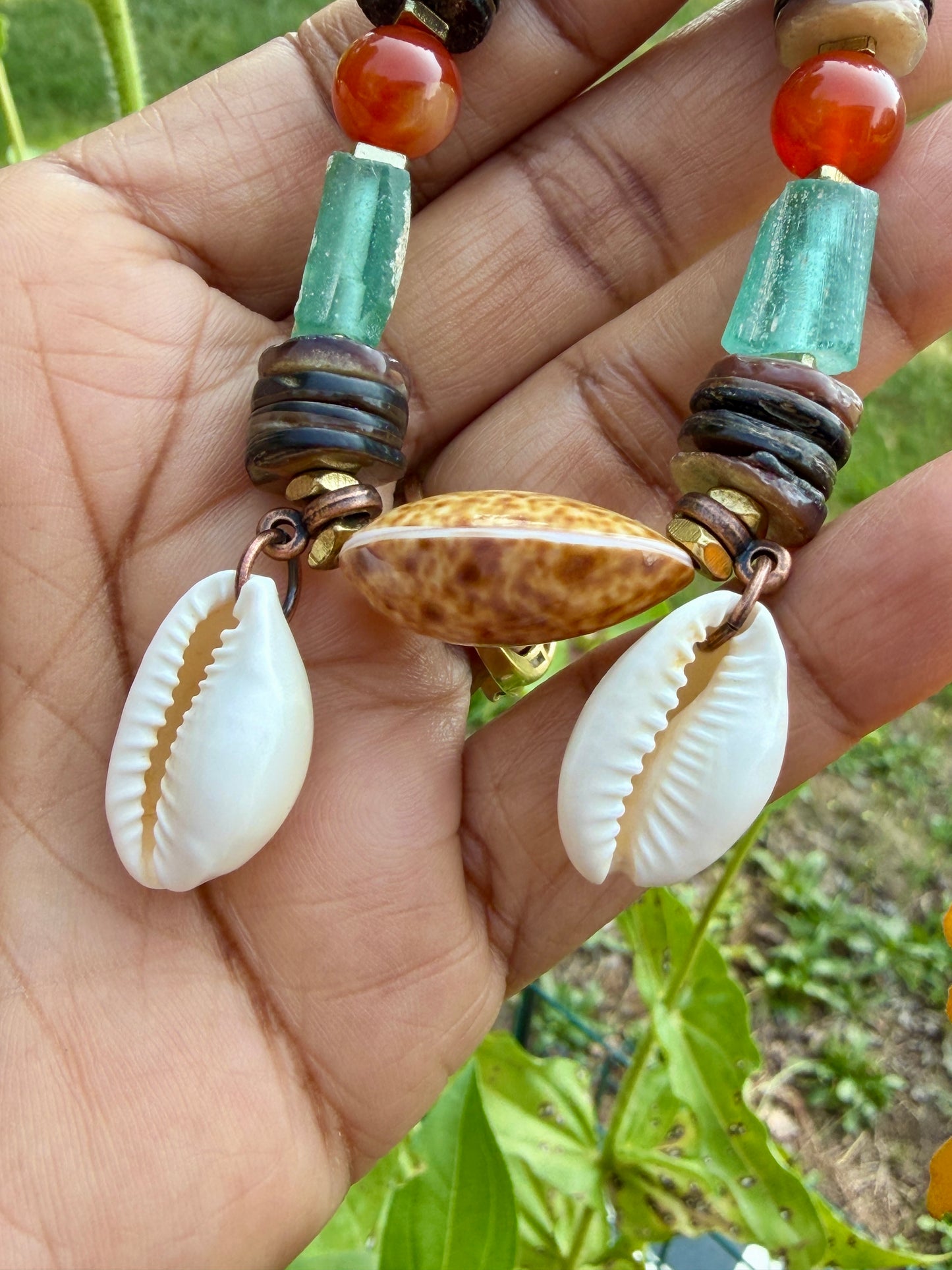 Roman Glass Bracelet • Natural Shell, Gold Triangle Accents, Coastal Jewelry (Copy)