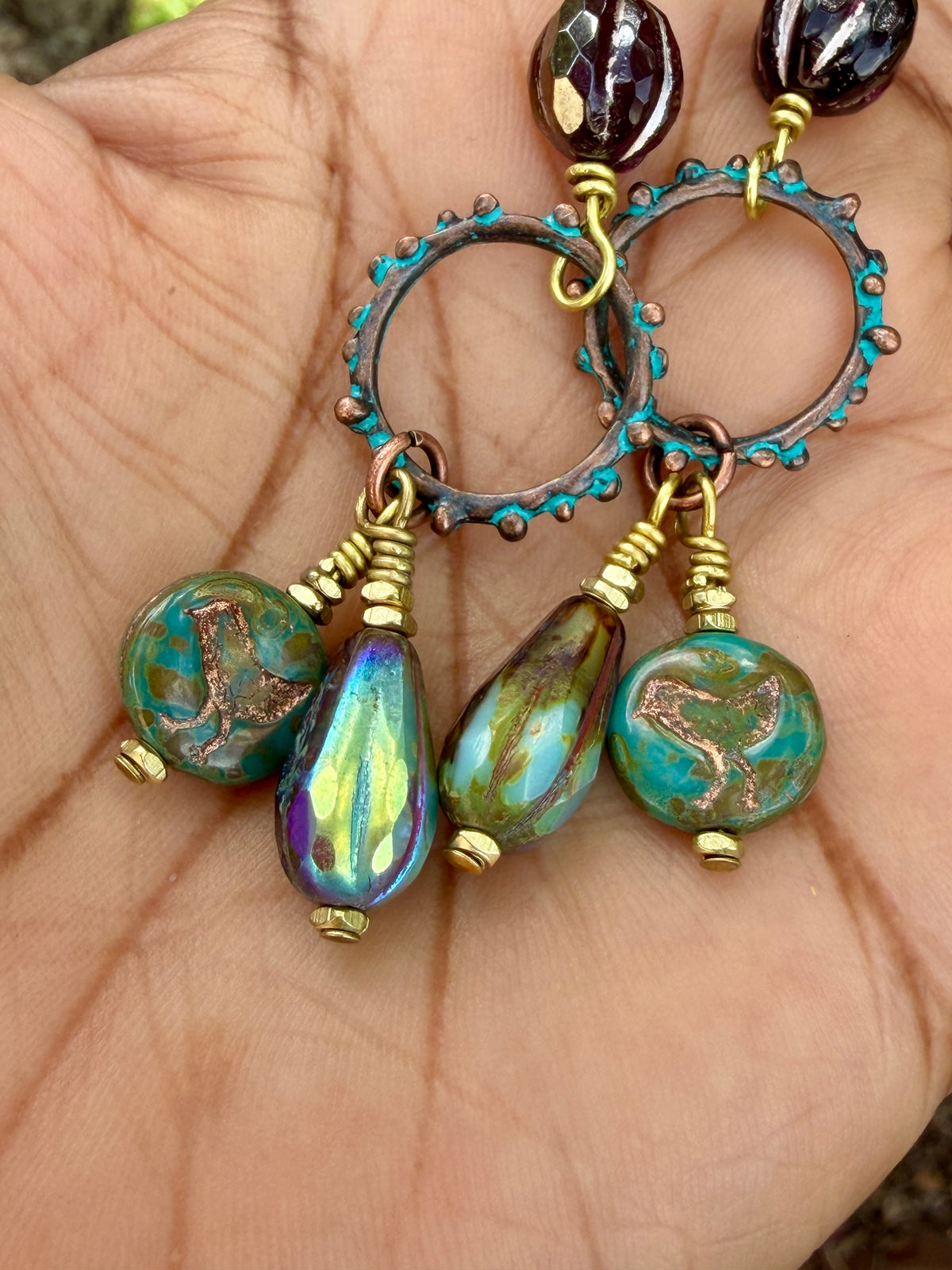 Picasso Czech Glass Faceted Melon Drop Earrings