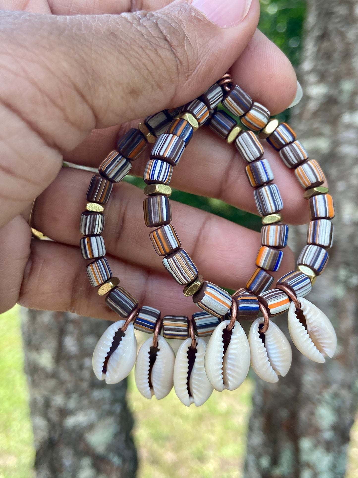 Rainbow Stripe Java Gooseberry Hoop Earrings| Dark Brown