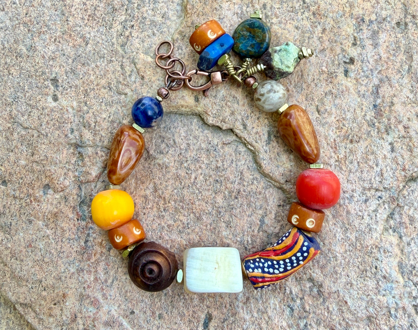Boho Mixed Media Bracelets, Roman Glass, Lampwork Focal