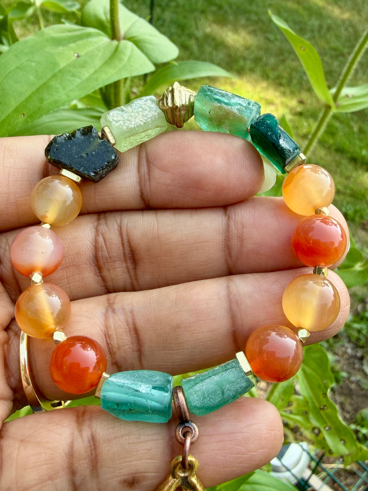 Earthy Carnelian Gemstones and Roman Glass Bracelet