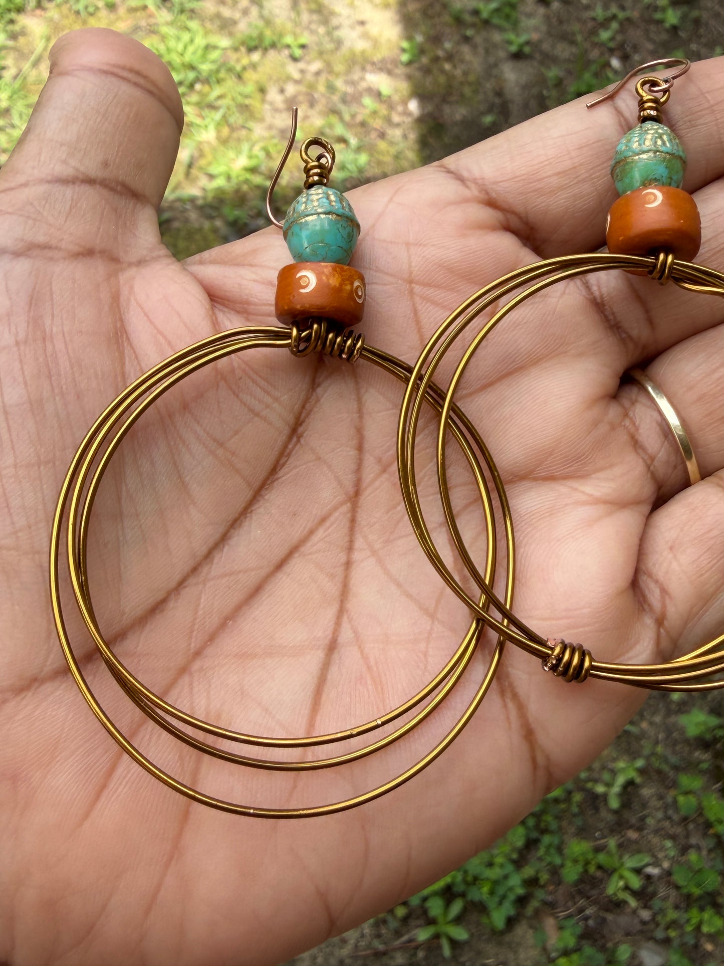 Czech Matte Acorn & Honey Brown Carved Bone Earrings • Coastal Fall Vibes