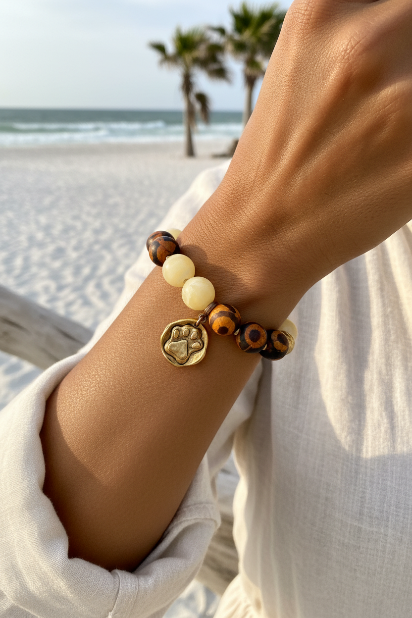 Gold Dog Paw Charm Bracelet • Dog Lover Jewelry • Fur Baby Gift