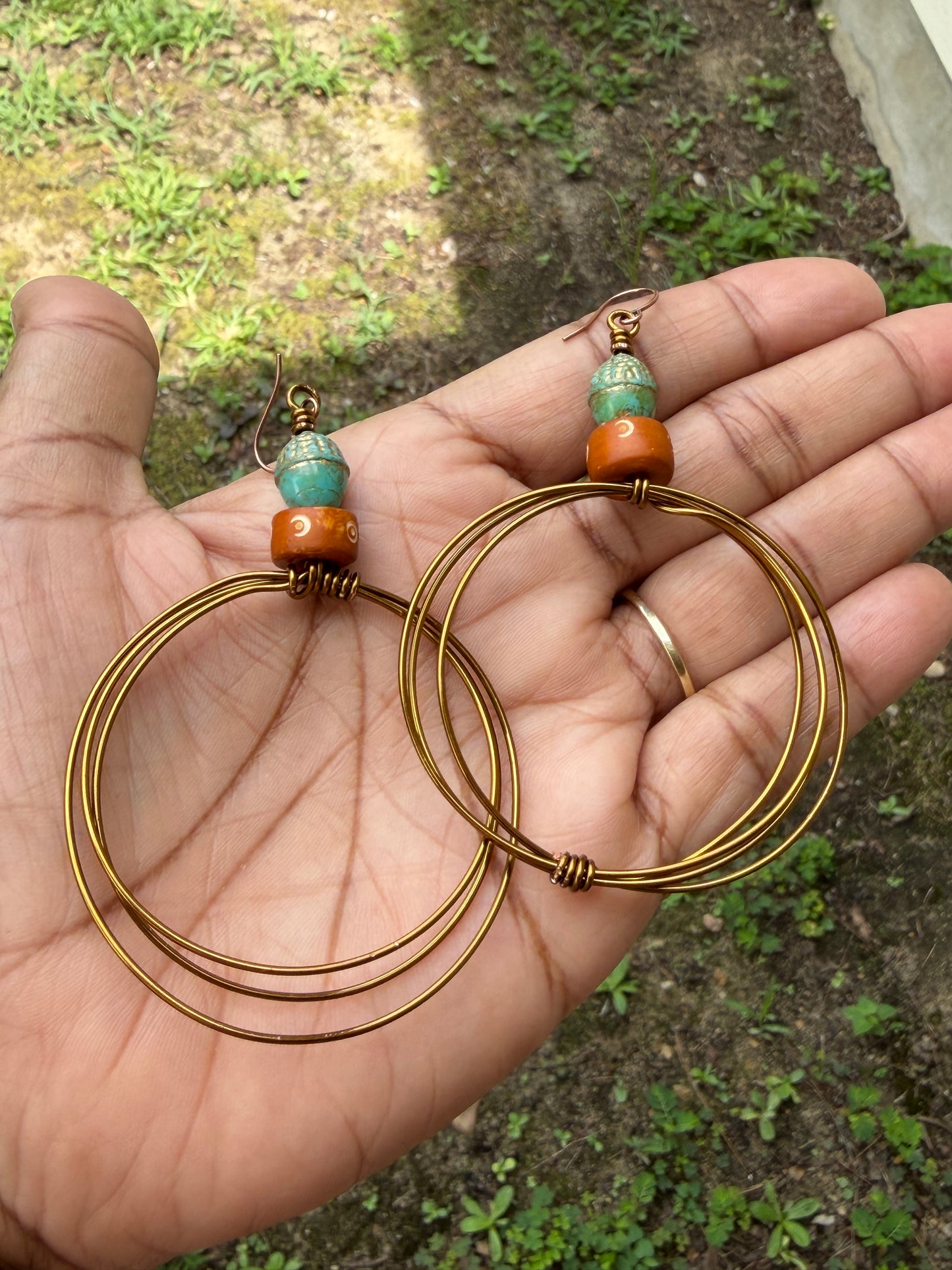 Czech Matte Acorn & Honey Brown Carved Bone Earrings • Coastal Fall Vibes