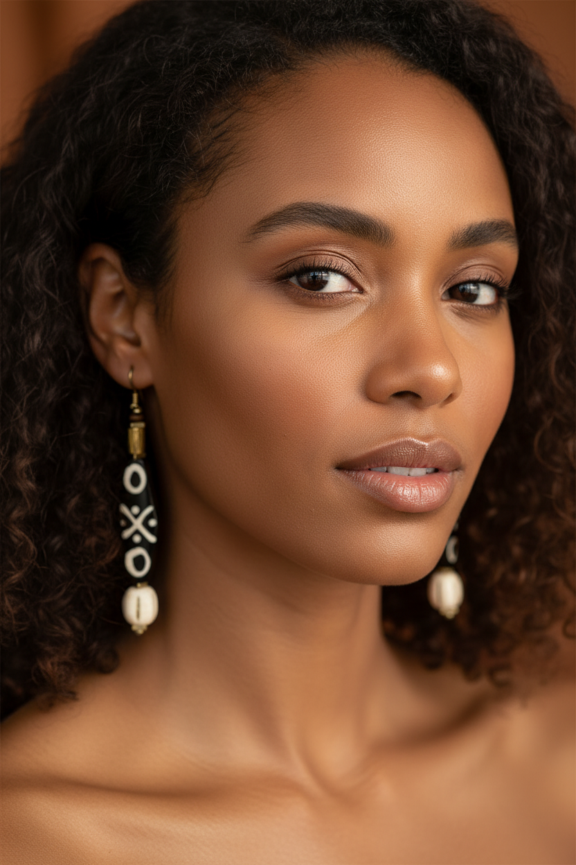 Bold Batik Bone Earrings • Tribal Inspired Mudbone Beads • Rustic Boho Dangles • Earthy Statement Earrings