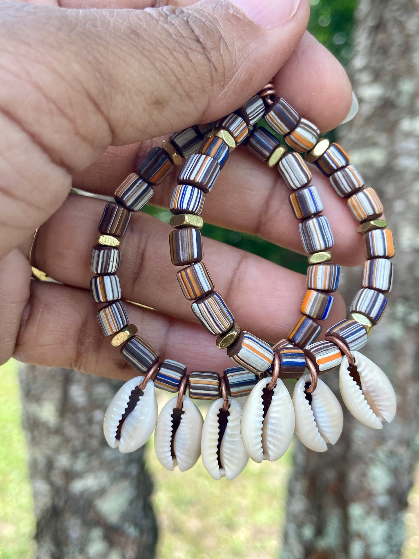 Rainbow Stripe Java Gooseberry Hoop Earrings| Dark Brown