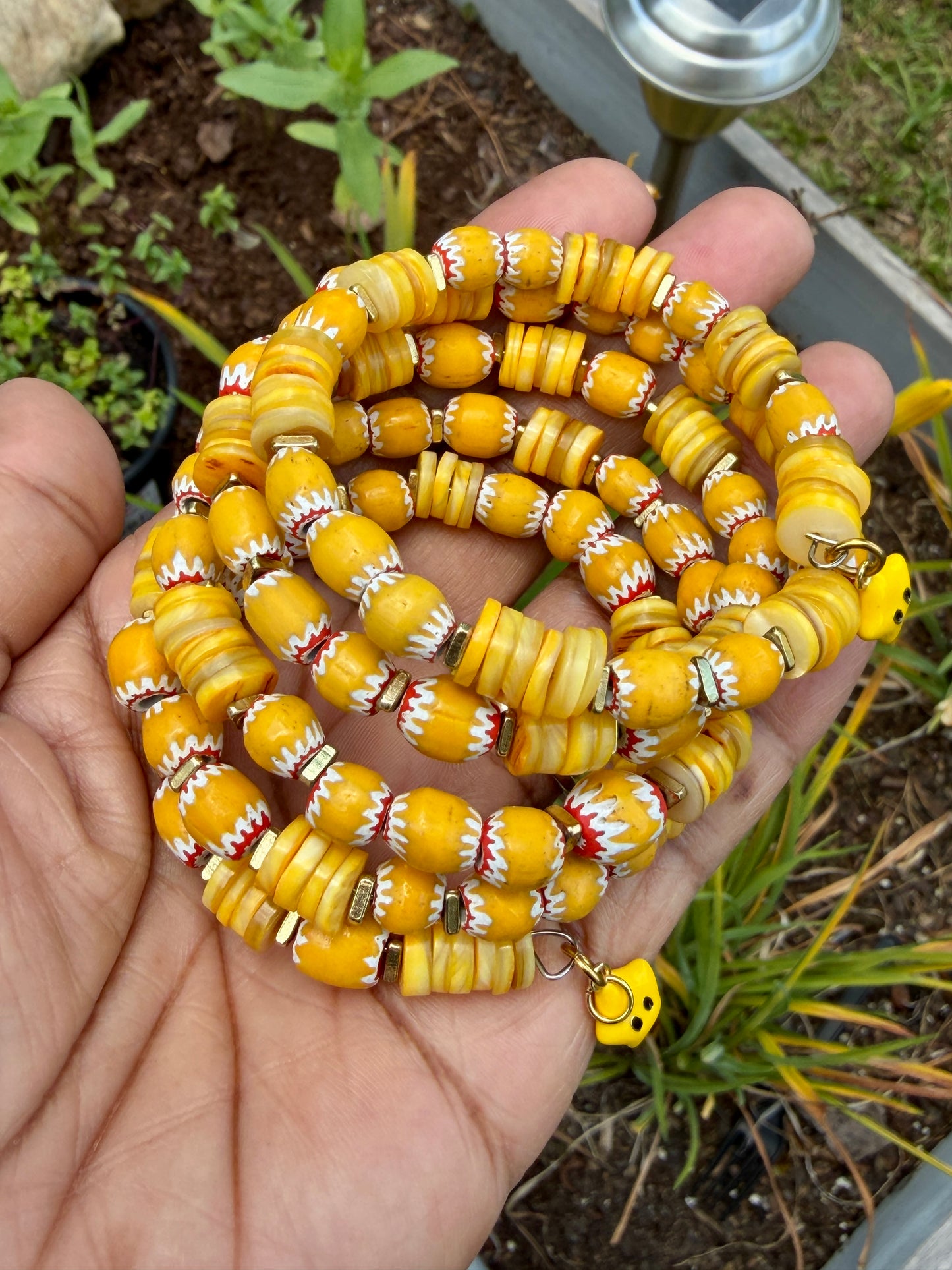 Sunshine Yellow Chevron & Shell Heishi Memory Wire Bangle – Bright, Happy, Sunflower Vibes