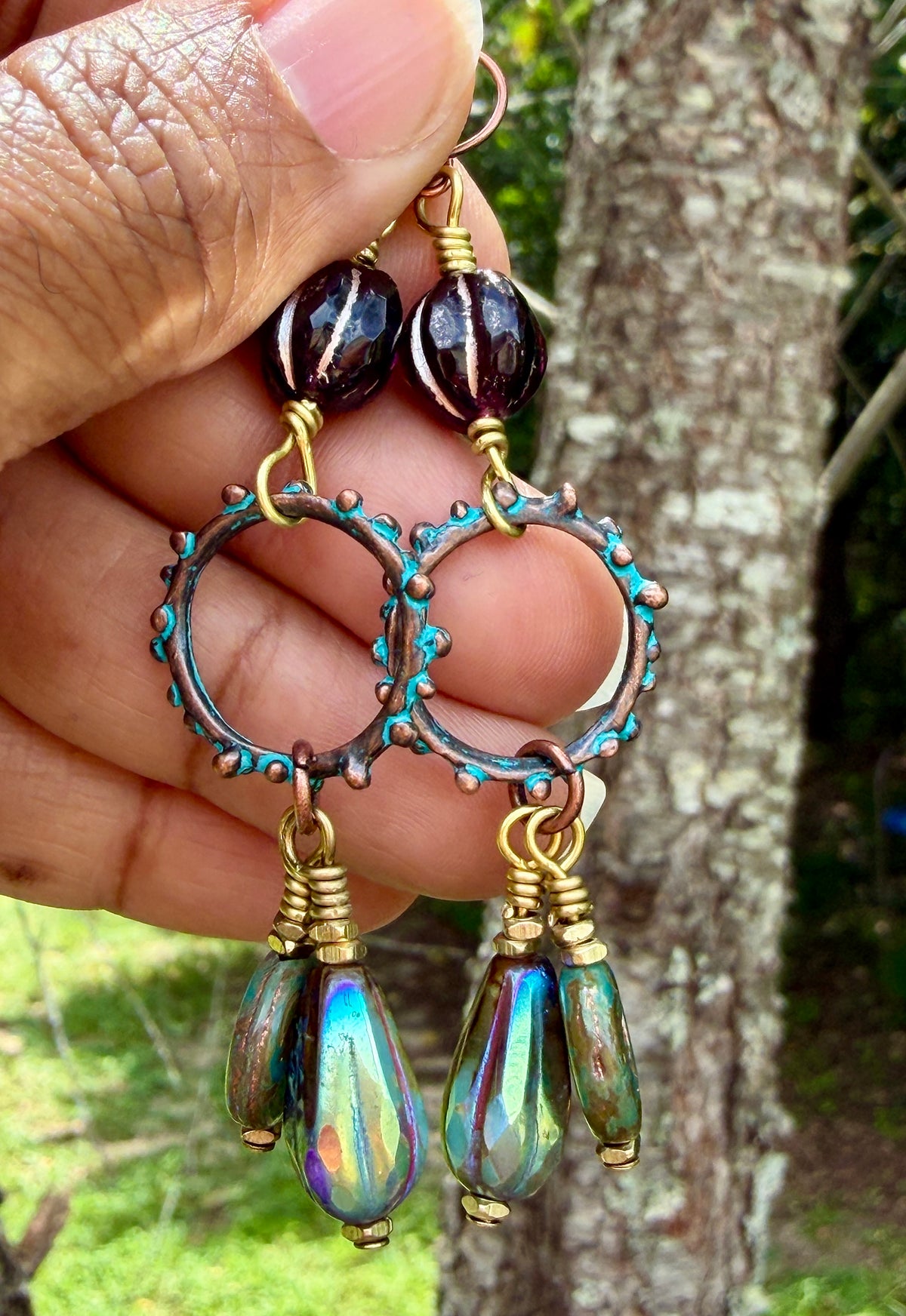 Picasso Czech Glass Faceted Melon Drop Earrings