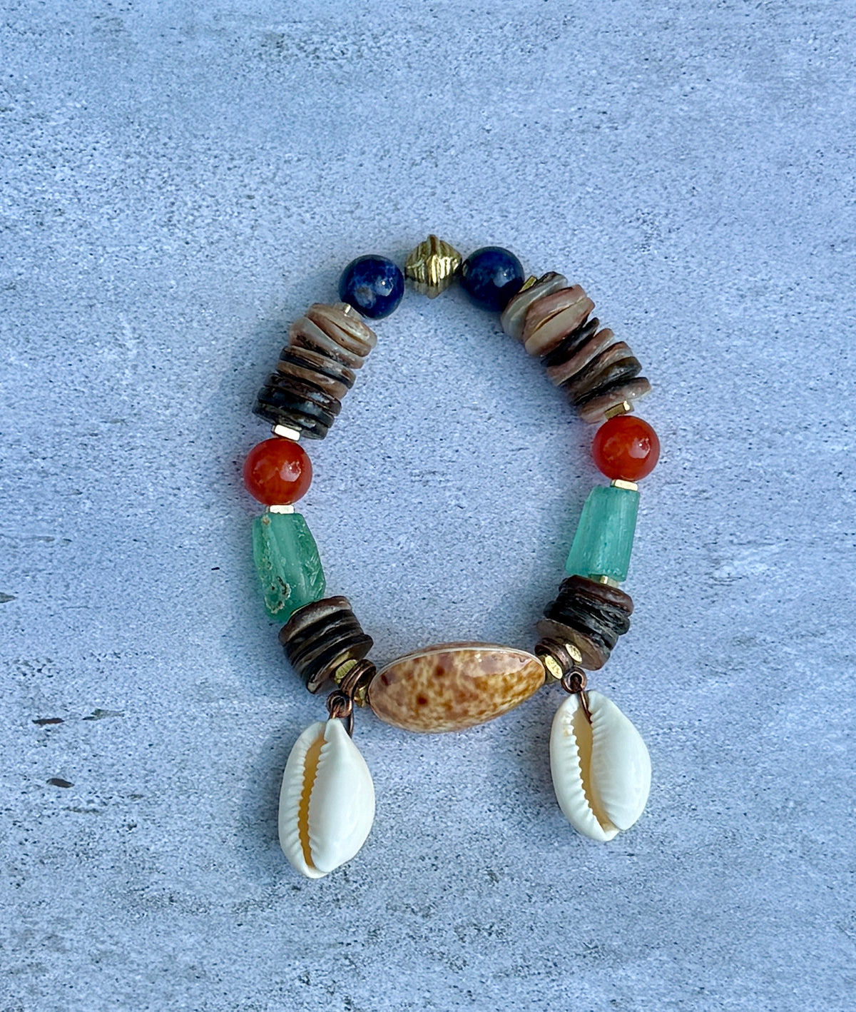 Roman Glass Bracelet • Natural Shell, Gold Triangle Accents, Coastal Jewelry (Copy)