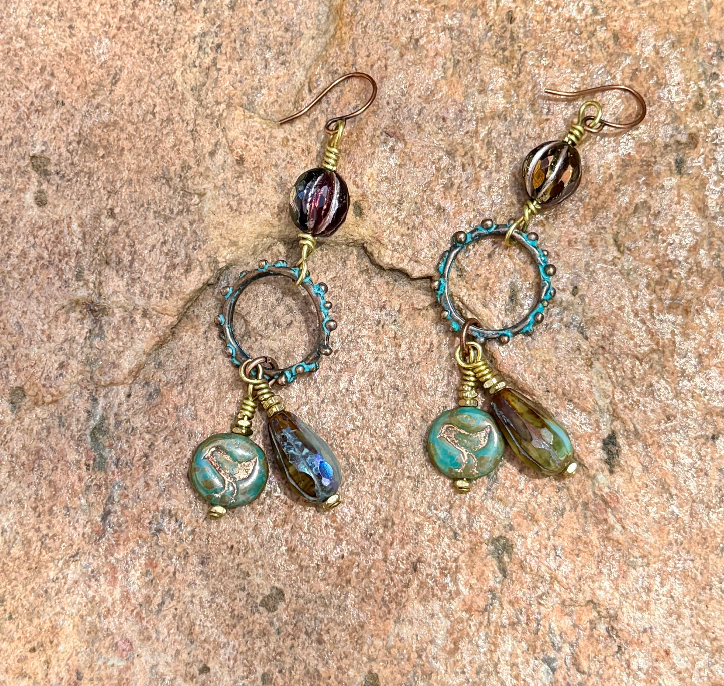 Picasso Czech Glass Faceted Melon Drop Earrings