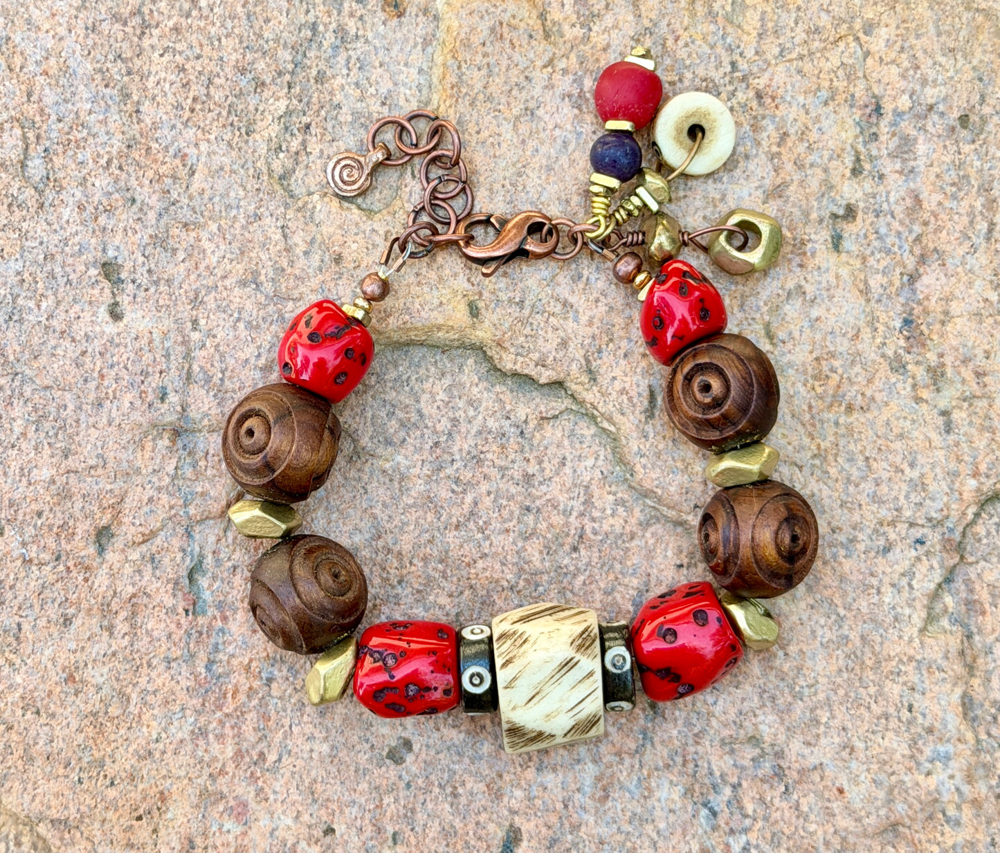Vintage Carved Olive Wood Bracelet