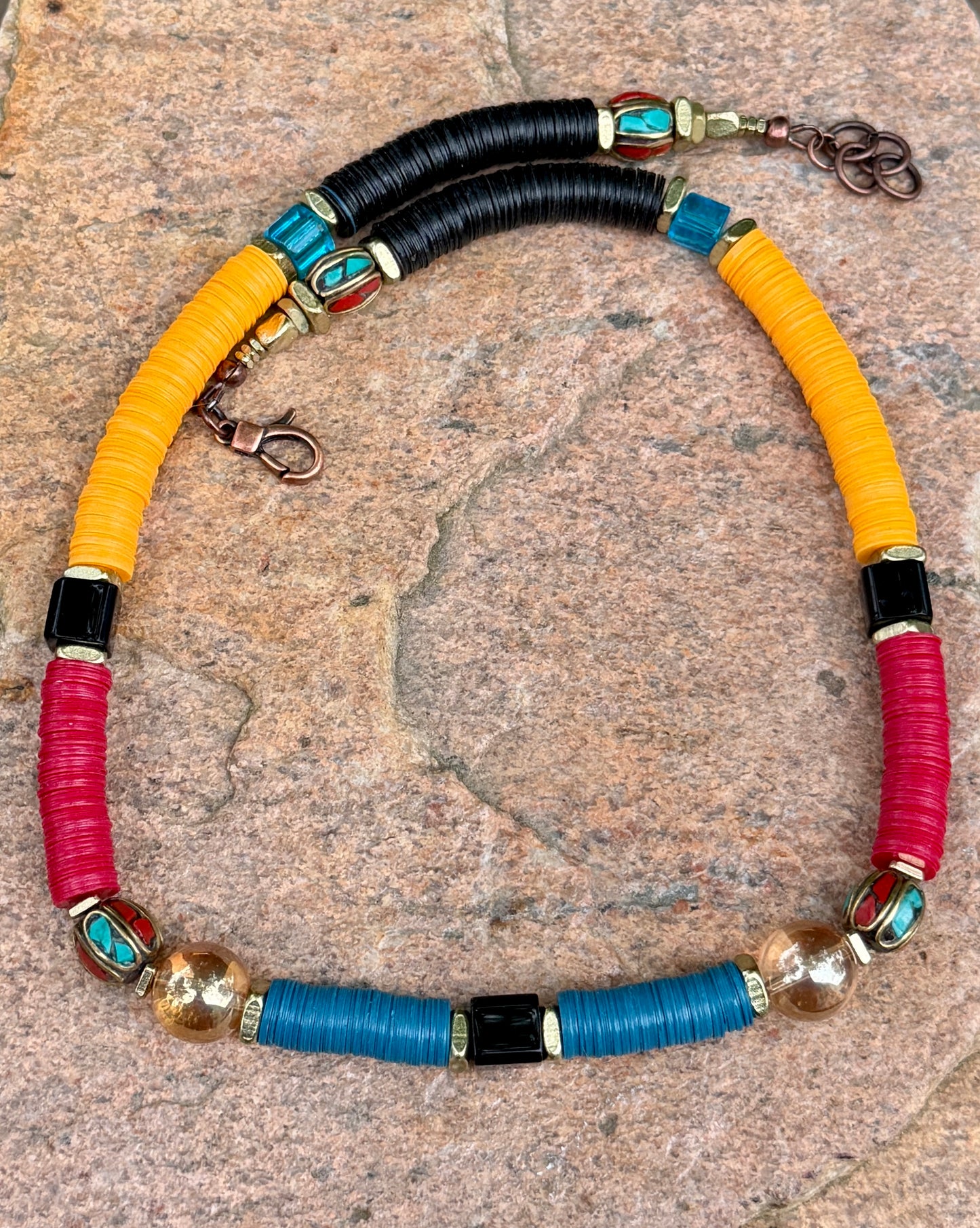 Czech Bead Medley and Autumn Mix Vinyl Bead Necklace