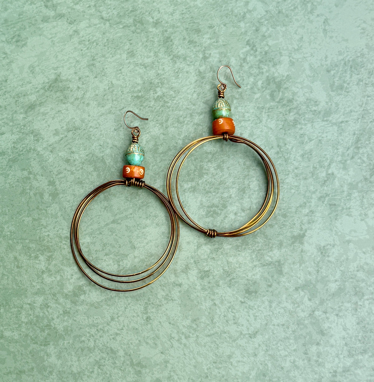 Czech Matte Acorn & Honey Brown Carved Bone Earrings • Coastal Fall Vibes