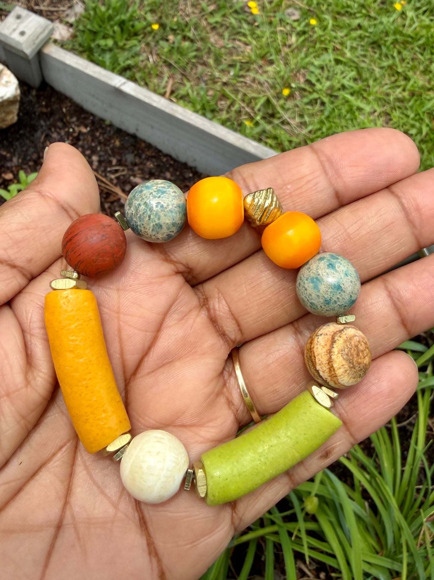 Colorful Krobo, Agate & Turquoise Jasper Bracelet • Global Boho Summer Jewelry