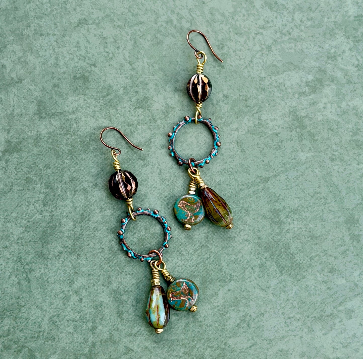 Picasso Czech Glass Faceted Melon Drop Earrings