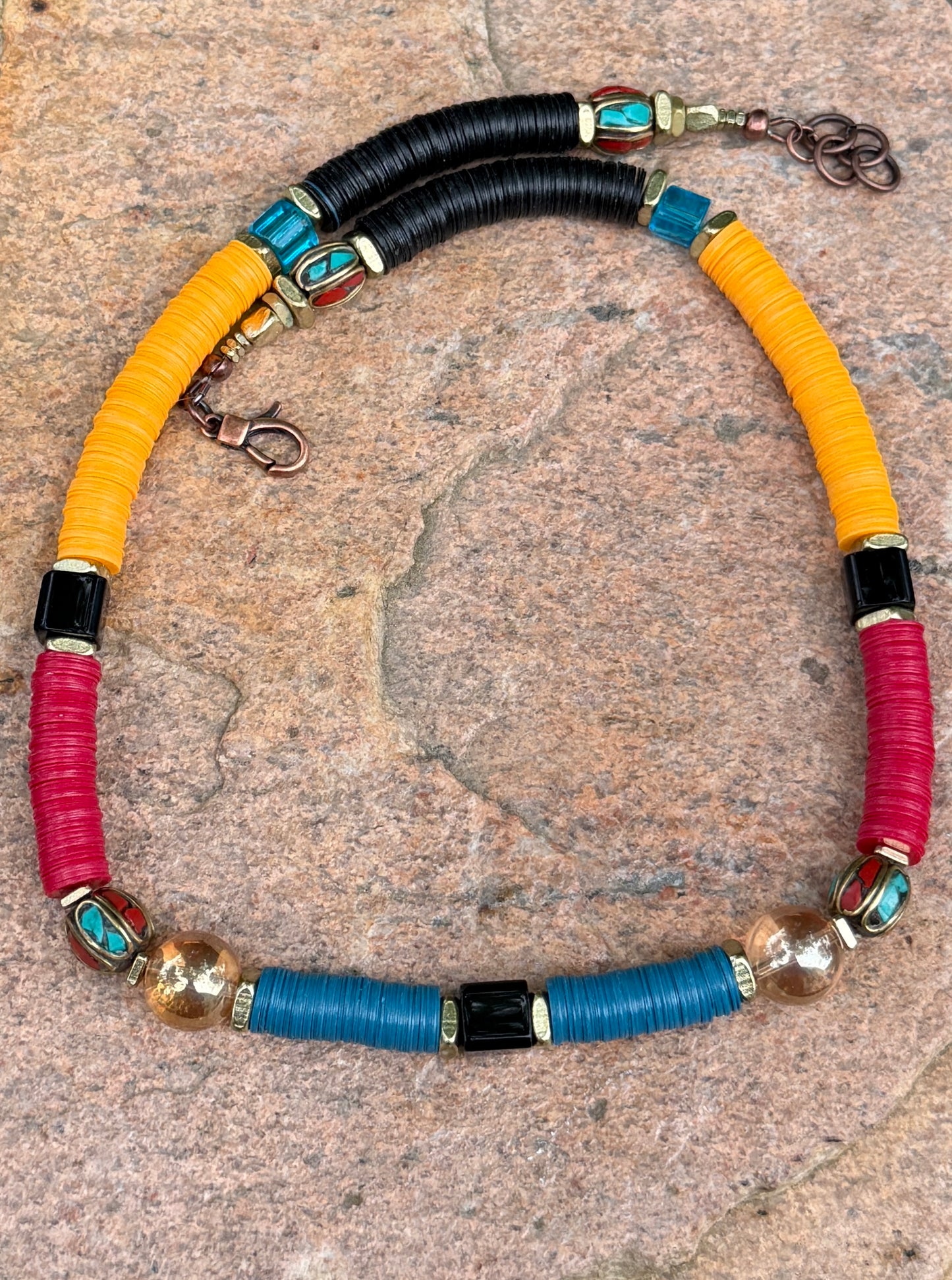 Czech Bead Medley and Autumn Mix Vinyl Bead Necklace